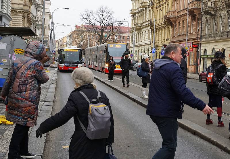 Výluka tramvajové dopravy - Újezd - Malostranská v Praze.