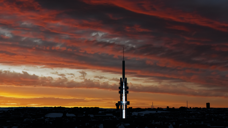 Vizualizace rakety u vysílače na Žižkově.