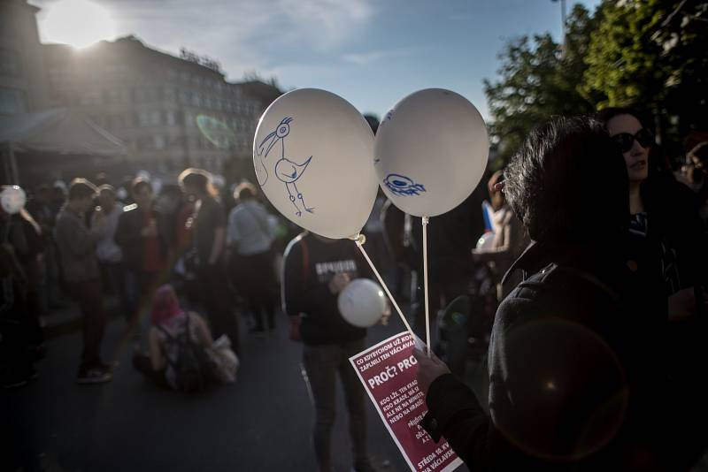 Na dvacet tisíc lidí se sešlo 10. května na pražském Václavském náměstí, aby protestovali proti Andreji Babišovi a Miloši Zemanovi.