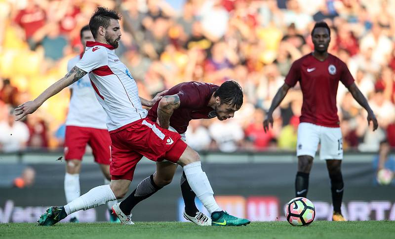 Zápas 3. předkola Evropské ligy mezi AC Sparta Praha a Crvena Zvezda Bělěhrad, hraný 3. srpna v Praze.