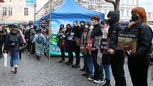 Protestní akce Tichá ulička za kapry, kterou pořádá spolek Zvířata nejíme. Obchodní centrum Nový Smíchov, Praha 5.