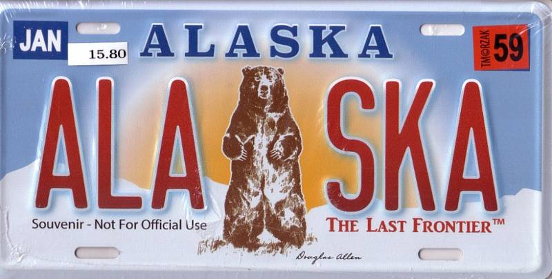 Registrační značka jako suvenýr z Aljašky.