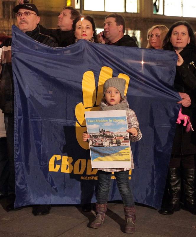 Demonstrace Ukrajinců kvůli součastné situaci na Ukrajině. Václavské náměstí 20.února.