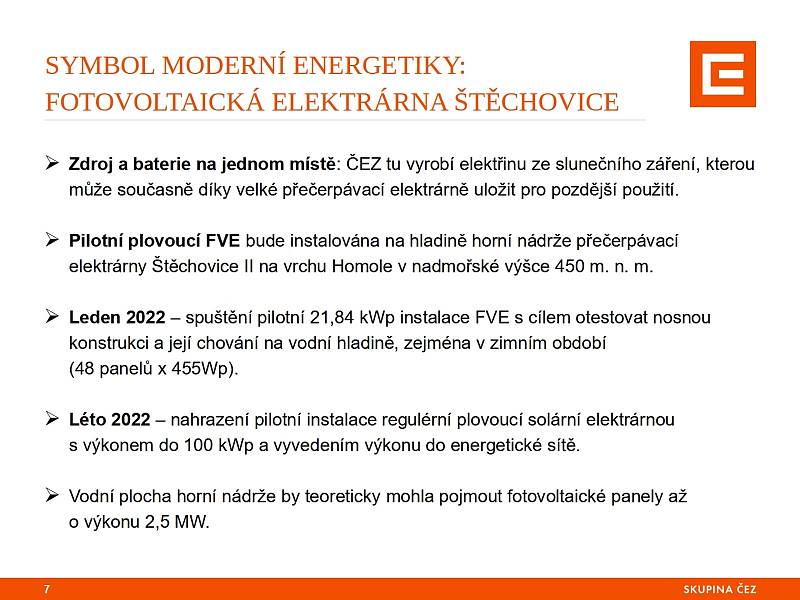 Plovoucí fotovoltaická elektrárna u Štěchovic na hladině nádrže Homole.