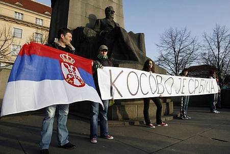 Na Palackého náměstí v Praze se uskutečnila 23. února 2008 demonstrace odpůrců uznání samostatného Kosova. 