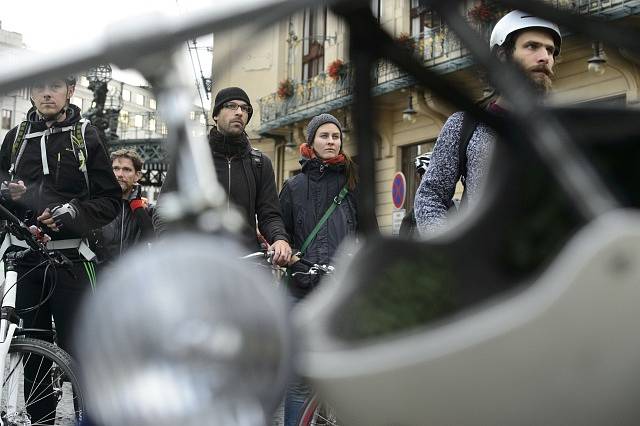 Protest cyklistů v centru Prahy. 