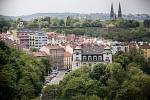 Illustration of the theme of living on May 3 in Prague's Nusle.  In the background Vyšehrad.