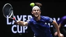 Laver cup, hraný 22. září v Praze. Zápas Dominic Thiem,Team Europe proti John Isner, Team World