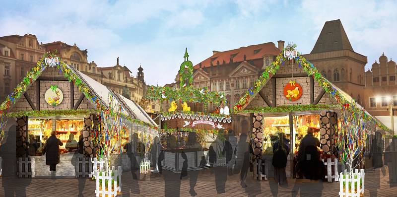Velikonoční trhy v centru Prahy v roce 2019 zkrášlí živé květiny.