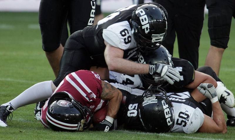 Z finále České ligy amerického fotbalu: Prague Black Panthers - Příbram Bobcats 40:0.