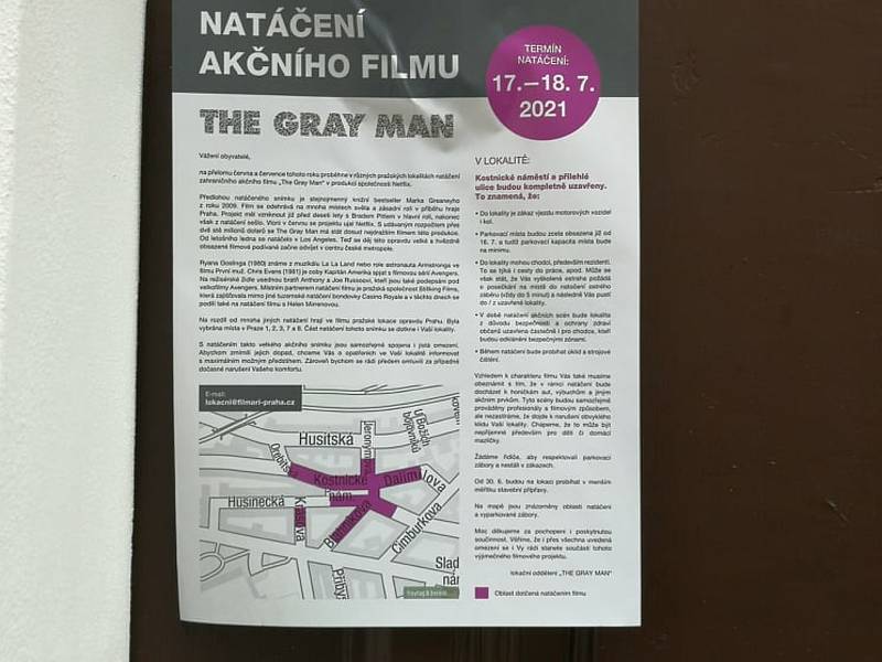 V Praze pokračuje natáčení špionážního thrilleru Gray Man s Ryanem Goslingem a Chrisem Evansem v hlavních rolích. Jde o nejdražší projekt streamovací služby Netflix.