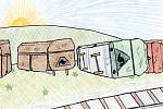O vykolejených vagónkách. Jedna z ilustrací Janise Mahbouliho v knize Pohádky z nádraží.