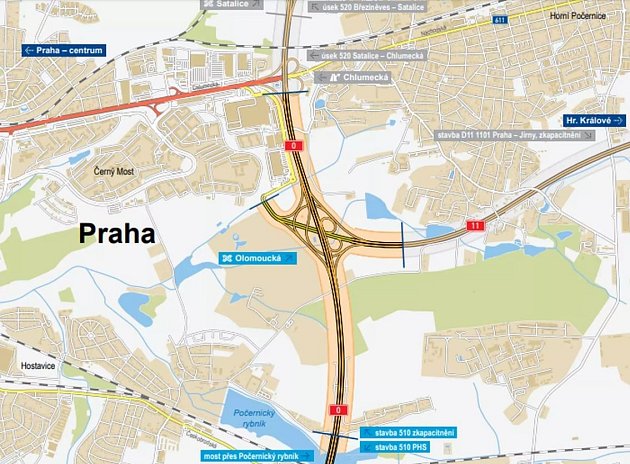 Plán na rozšíření Pražského okruhu u Černého mostu.