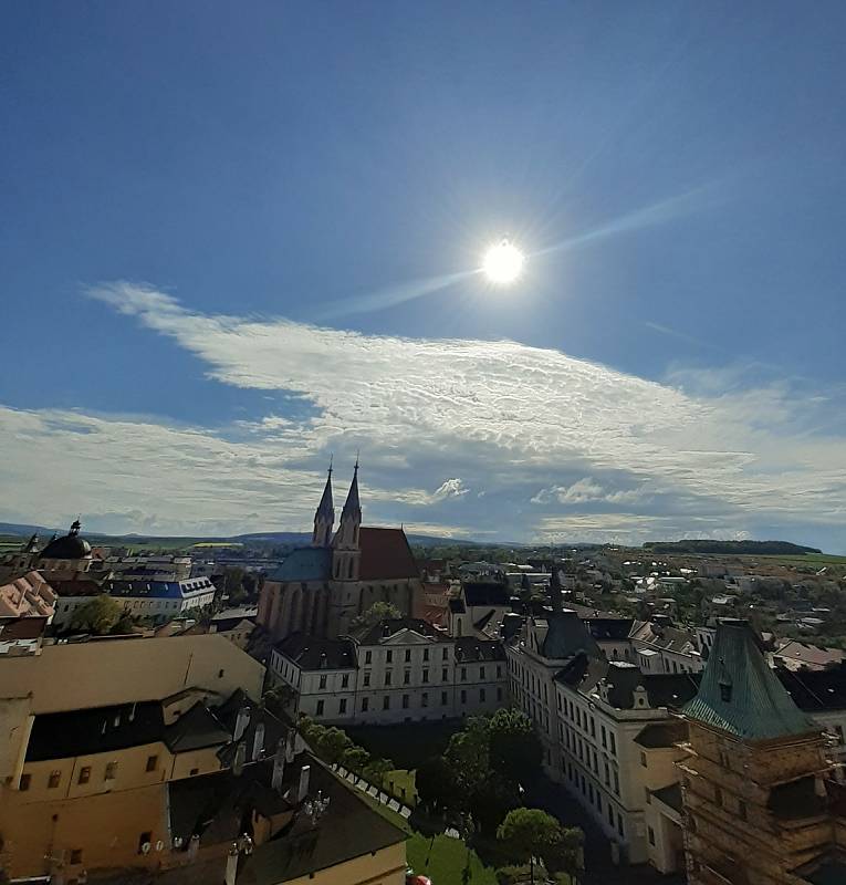 Výhled na Kroměříž z věže Arcibiskupského zámku