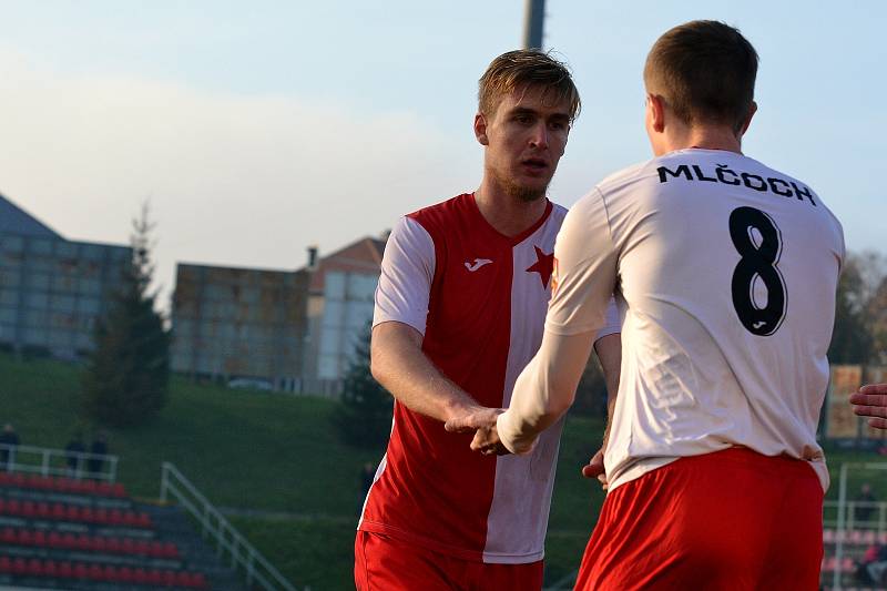 Fotbalisté Kroměříže (červenobílé dresy) v 15. kole MSFL zdolali Frýdek-Místek 3:2