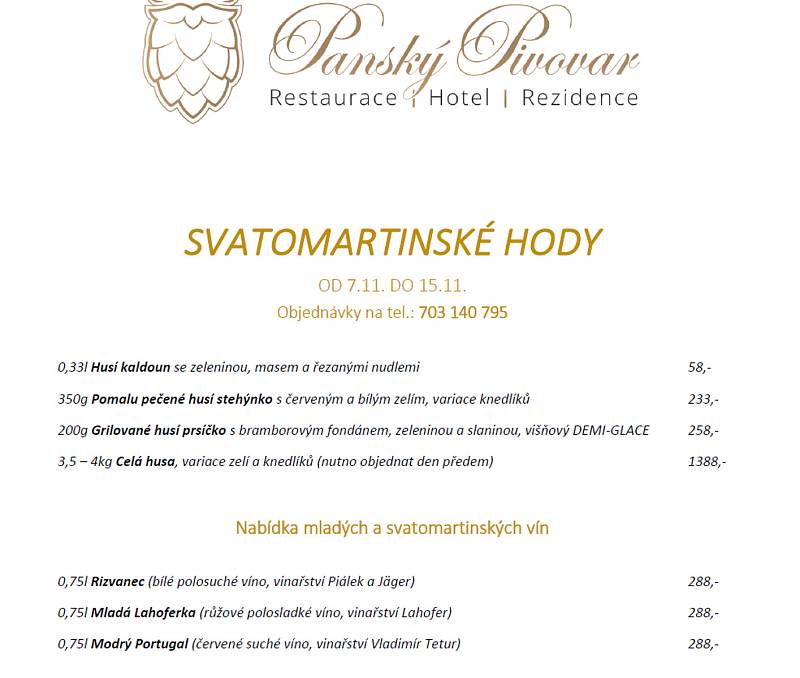 Restaurace Panský Pivovar, Holešov, okres Kroměříž