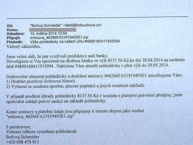 Tento podvodný e-mail je rozesílán tisícům lidí v České republice. Případy se nevyhnuly ani Kroměřížsku, podvodníci se snaží touto zprávou dostat osobním údajům lidí a kódům k bankovnímu účtu. 