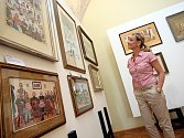 Výstava Čeští ilustrátoři pro děti a mládež na zámku v Holešově. Na snímku díla Josefa Lady