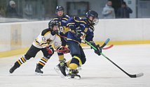 V duelu mladších žáků krajské ligy B zvítězili v sobotu hokejisté Beranů Zlín (v modrém) na ledě Kroměříže 6:5.