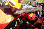 Záchranáři zasahují v úterý 18. července 2023 po šesté hodině ráno u vážné dopravní nehody na dálnici D1 u Hulína.