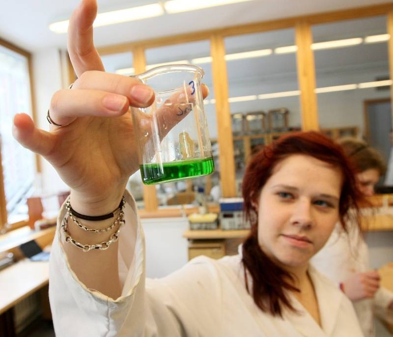 BUDOUCÍ STUDENTI si se zájmem prohlíželi nejen sklářské ateliéry, ale i moderně vybavené laboratoře pro studium chemie.