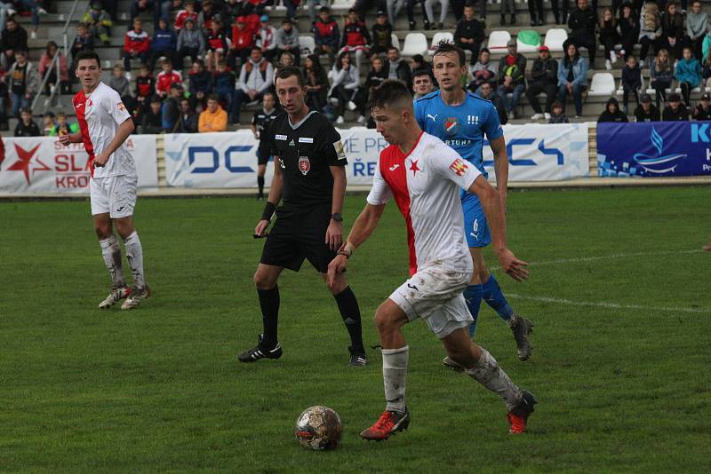 Fotbalisté Kroměříže (červenobílé dresy) ve 2. kole MOL Cupu vyzvali prvoligový Baník Ostrava.