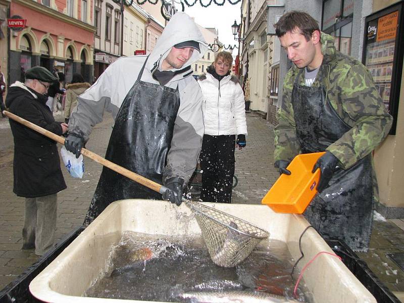 V kroměřížské ulici Kovářská prodávají od pondělí 20. prosince 2010 vánoční kapry. Ryby pocházejí z tovačovského rybářství.