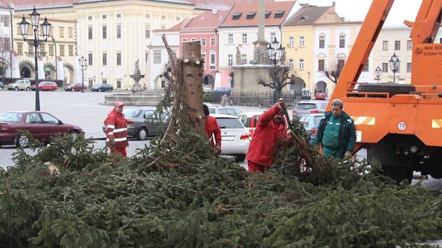 Kácení vánočního stromu v Kroměříži