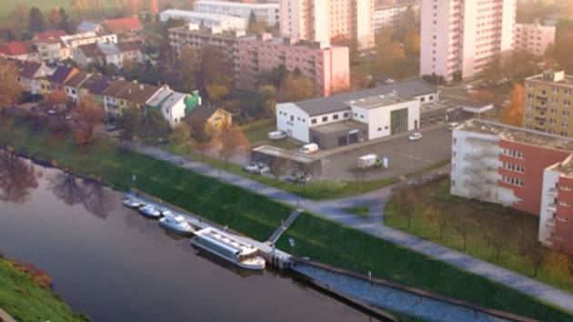 Vizualizace plánovaného přístaviště v Kroměříži.