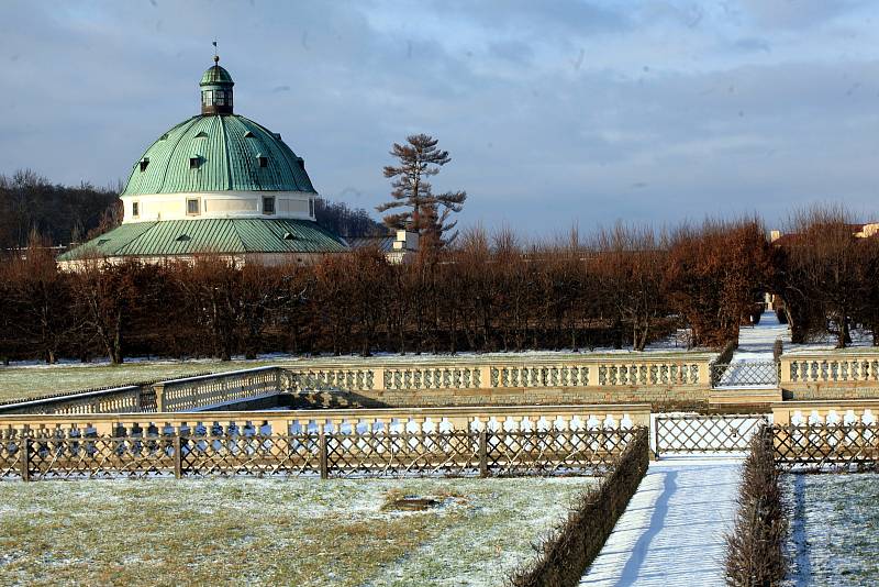 Květná zahrada v Kroměříži pod sněhem - leden 2020