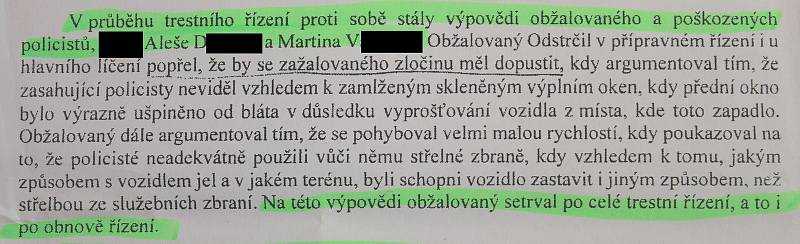 Výňatek z odůvodnění rozsudku Okresního soudu v Kroměříži, který zprostil Jaroslava Odstrčila obžaloby ze zločinu násilí proti úřední osobě.