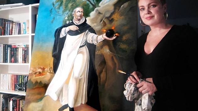 Česko-anglická malířka Rosana de Montfort s obrazem Česlava Odřivouse.