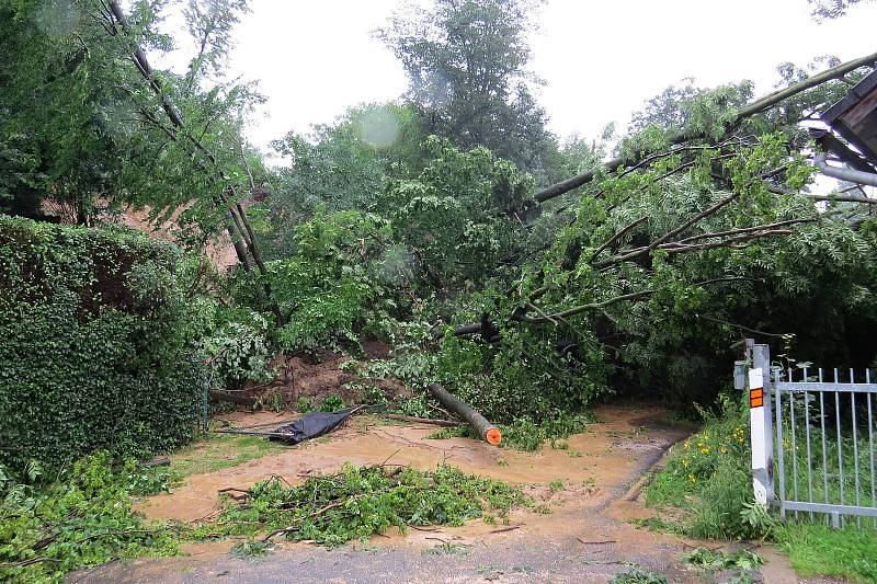 Stromy popadaly na dům pod svahem a s bahnem uzavřely průjezd silnicí z Lubiny na Mniší.
