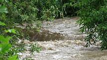 Vlivem dešťů se v pátek říčka Jičínka proměnila opět v nebezpečnou dravou řeku.