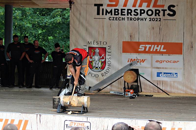 Závodu Czech Trophy série Stihl Timbersport v Amfiteátru na Horečkách v Trojanovicích 4. června 2022.