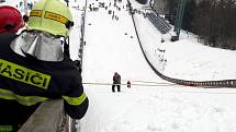 Zhruba sto metrů do kopce, který je s každým krokem prudší, pod nohama vrstva sněhu pod ní klouzavá plastická hmota a lano, coby pomocník. Tak vypadá Velevýdrap do skokanského můstku.