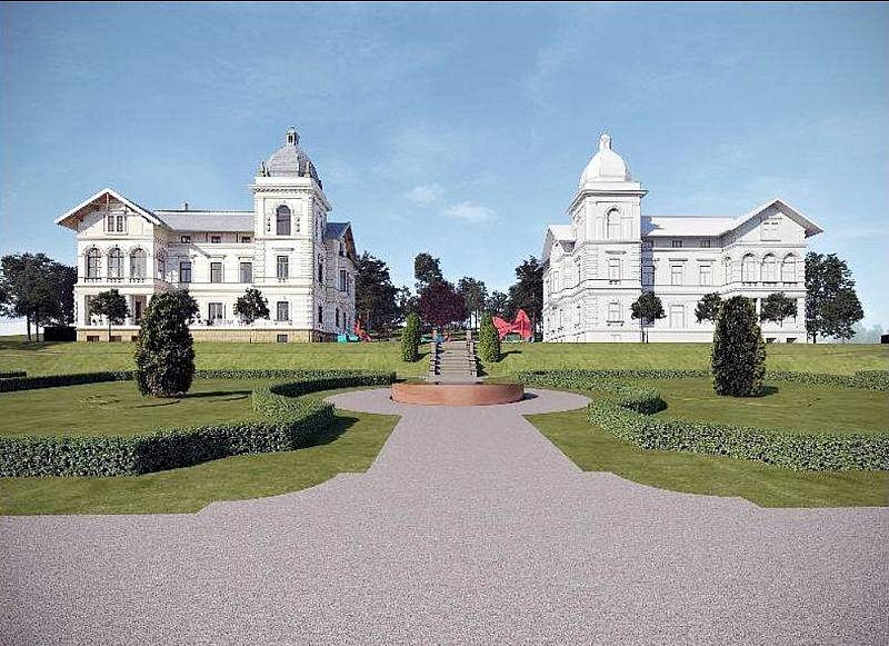 Architektonický návrh, jak by areál Hückelových vil mohl vypadat.