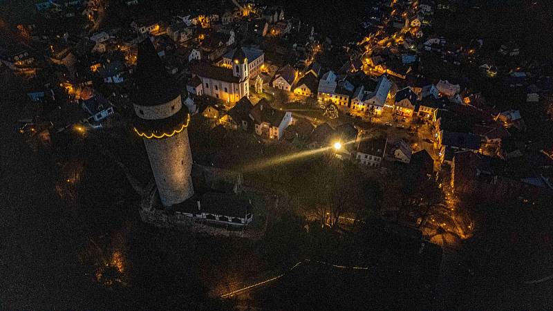 Předvánoční Štramberk z dronové perspektivy.