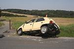 Takto skončilo v pondělí 5. září vozidlo Škoda Favorit poté, co jeho řidiče napadla vosa. Řidič i dva tříletí chlapci z nehdoy naštěstí vyvázli s lehčími zraněními. Auto potřísněné malířskou barvou nakonec začalo hořet.