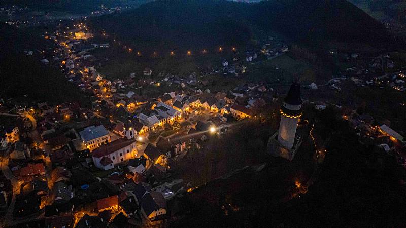 Předvánoční Štramberk z dronové perspektivy.