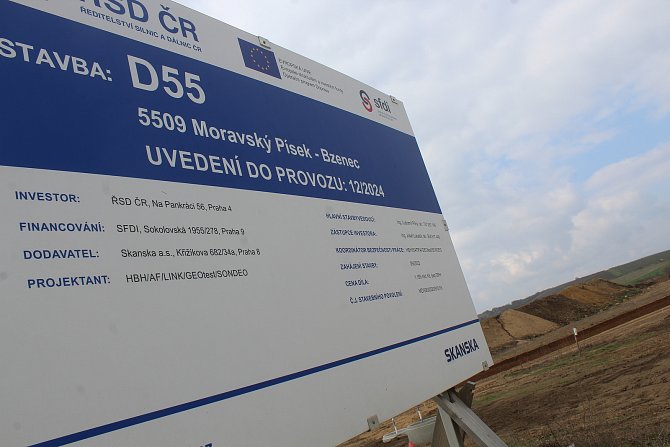 Stavba dálnice D55 u Bzence ve čtvrtek 14. března 2024.