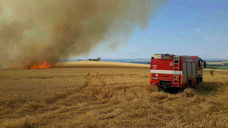 Požár u Radějova zničil pole obilí na ploše 15 hektarů.