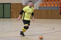 Brankář futsalistů Uherského Hradiště Jakub Mačuda při utkání v Hodonině. 