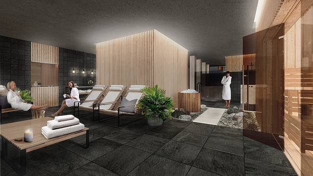 Vizualizace nového aquacentra v Kyjově se saunovým světem.