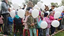 Vytvořit největší státní vlajku České republiky z nafouknutých balónků se pokusili děti i dospělí v parku v ulici Újezd v Kyjově.