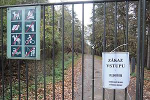 Vstupní brána do obory Radějov kudy pokračuje zelená turistická značka v sobotu odpoledne.