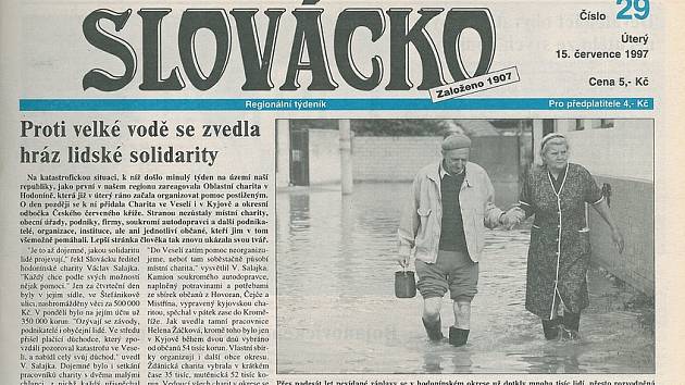 Povodňové zpravodajství týdeníku Slovácko v červenci 1997.