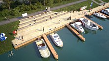Po nové plavební sezoně má začít vznikat nové přístaviště v Hodoníně. Vizualizace se souhlasem ŘVC