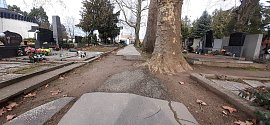 V nejhorším stavu je na hřbitově v Hodoníně zřejmě tento chodník ve staré části. Minimálně v roce 2024 se ale opravy nedočká.