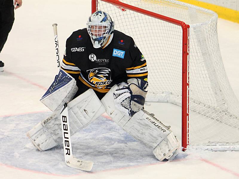 V posledním letošním utkání krajské ligy porazili hokejisté Sokola Březina (černé dresy) na domácím vyškovském ledě HC Štika Rosice 8:2.